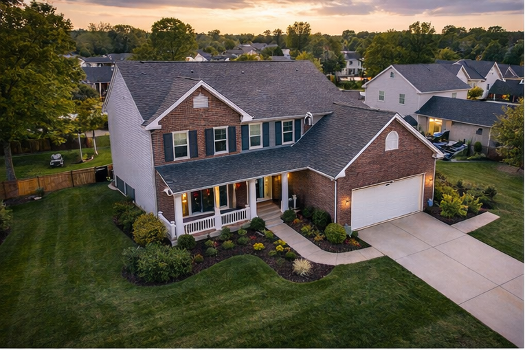 Aerial drone photo of a residential property